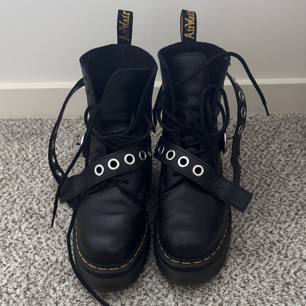 Dr. Martens Black Boots with Strap and Grommets